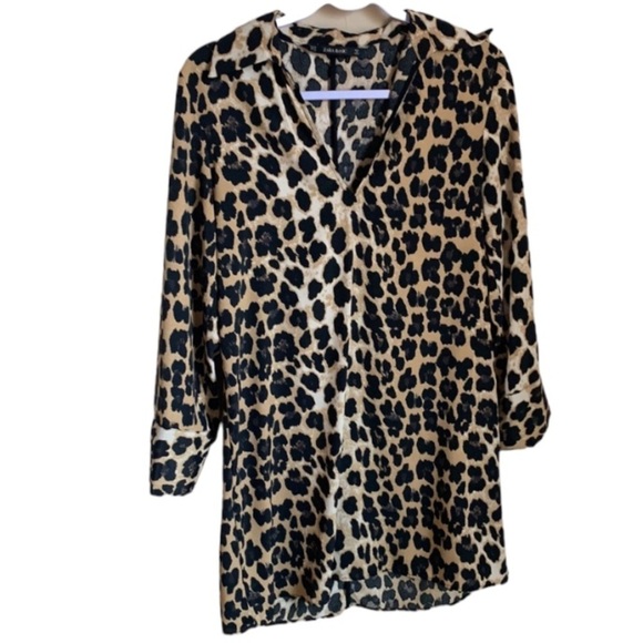 NWT Zara Sz XS Leopard Print Shirt Dress - Picture 2 of 10
